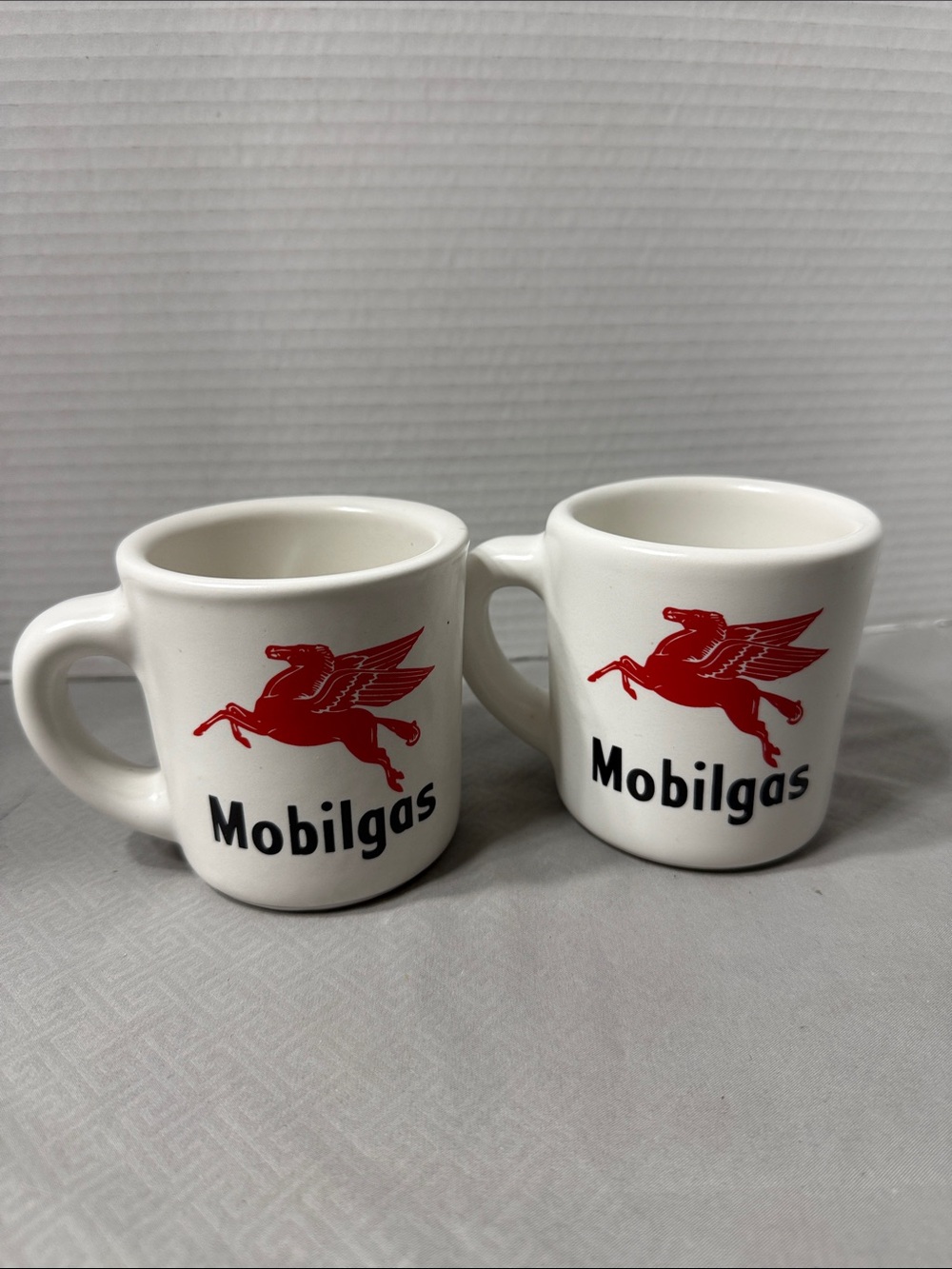 Vintage Mobilgas Diner Mugs Red Pegasus Logo HeavyRestaurant Ware Set of 2 USA